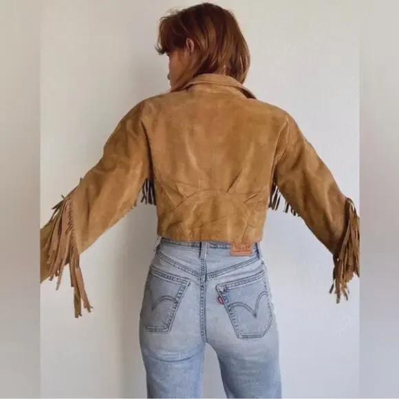 Vintage Brown Leather Jacket with Fringe Detail - Picture 6 of 13